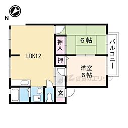 サンライフ永原A 2LDKの間取図画像