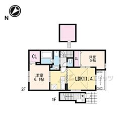 ビアンコシェルこうか1 2LDKの間取図画像