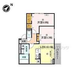 DーROOM 西矢倉 2LDKの間取図画像