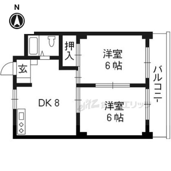 小堀マンション北大入町 5-B｜京都府京都市右京区西京極北大入町(賃貸マンション2DK・5階・35.00㎡)の写真 その2