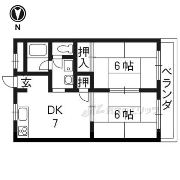 ラーバン嵯峨 102｜京都府京都市右京区嵯峨大覚寺門前井頭町(賃貸マンション2DK・1階・42.09㎡)の写真 その2