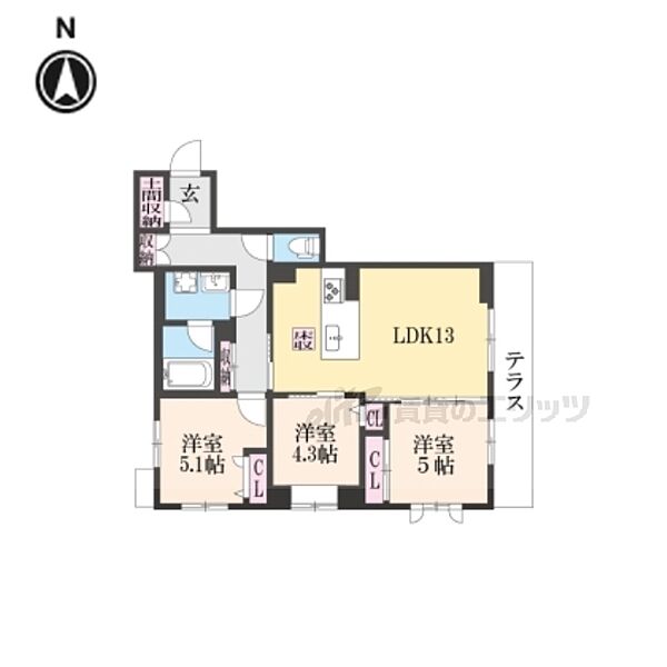 京都府京都市右京区西京極郡醍醐田町(賃貸マンション3LDK・1階・68.18㎡)の写真 その2