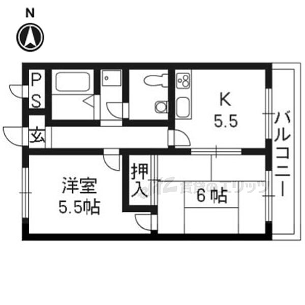 みささぎハイツ 105｜京都府京都市西京区御陵内町(賃貸マンション2DK・1階・34.02㎡)の写真 その2