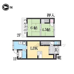 JR山陰本線 花園駅 徒歩8分の賃貸一戸建て 2階2LDKの間取り