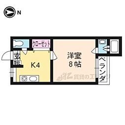 祇園ハイツ 1Kの間取図画像
