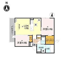 GRAMM松室吾田神町 A棟 2LDKの間取図画像