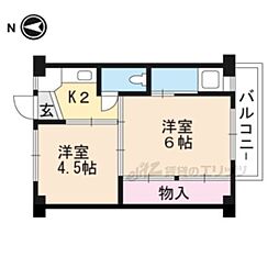 ビレッジハウス長岡3号棟 2Kの間取図画像