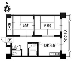ラ・ティーダ上桂 2DKの間取図画像