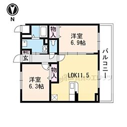 エスポワール4 2LDKの間取図画像