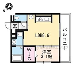 コージーコート上鳥羽 1LDKの間取図画像