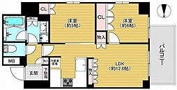 リーガル南久宝寺 2LDKの間取図画像
