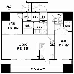 ワコーレ大阪新町タワーレジデンス 2LDKの間取図画像
