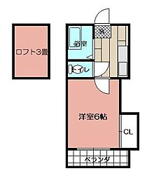 ONEFLATABEYAMA 1Kの間取図画像