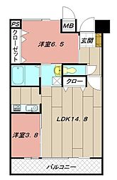 ルミナスAI八幡 2LDKの間取図画像