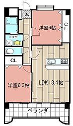 ブルースクエアー響1 2LDKの間取図画像