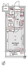 ヴォーガコルテ長原 1Kの間取図画像
