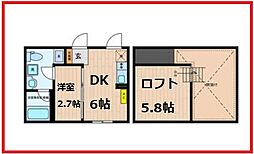 カムフェア菊川 5階1DKの間取り