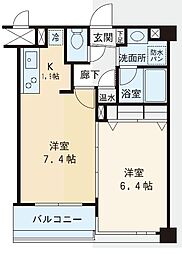赤坂シャトー松風 1LDKの間取図画像
