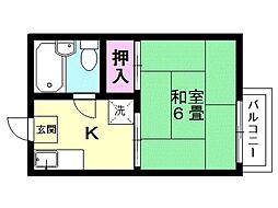 四方田ハイツB 1Kの間取図画像