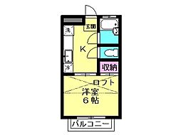 コーポウイング 1Kの間取図画像