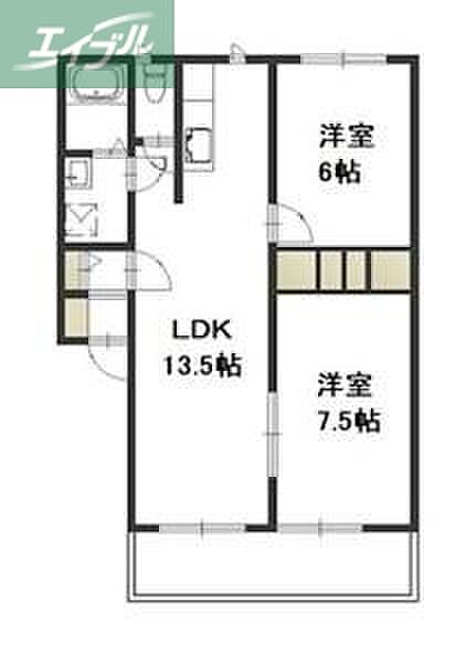 岡山県岡山市北区西崎2丁目(賃貸アパート2LDK・1階・57.13㎡)の写真 その2