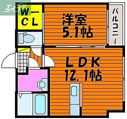 JR津山線 法界院駅 徒歩8分の賃貸アパート 2階1LDKの間取り