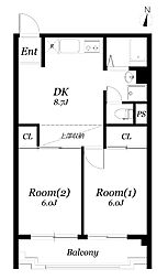 稲山壱番館 2DKの間取図画像