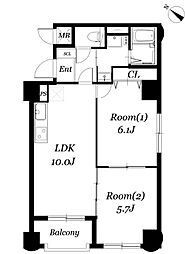 シェリオ本郷通 2LDKの間取図画像