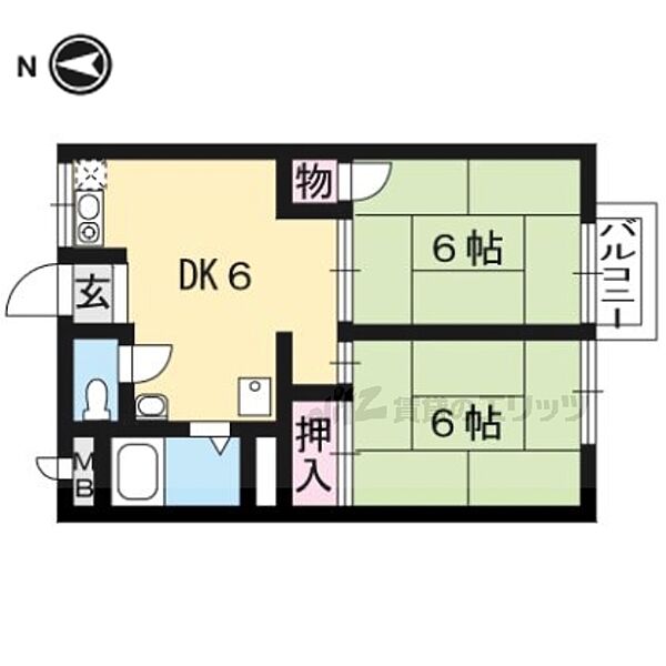 清水セカンドハイツ 203｜京都府京都市西京区桂上野北町(賃貸アパート2DK・2階・34.02㎡)の写真 その2