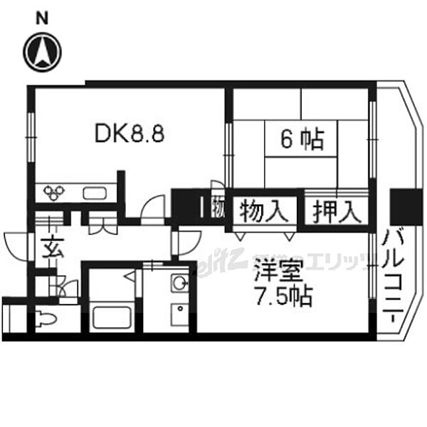 ロイヤルガーデン長岡京 103｜京都府長岡京市長岡１丁目(賃貸マンション2DK・1階・51.87㎡)の写真 その2