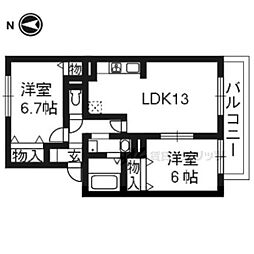 セジュールハピネスA 2LDKの間取図画像