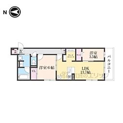 アレ・デ・フルール西向日駅前A棟 2LDKの間取図画像