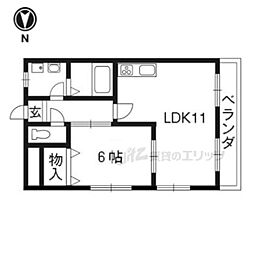 ハイツ中川 1LDKの間取図画像