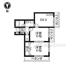 シティー・ハウス1号館 2DKの間取図画像