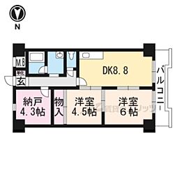深草サニーハイツ 3DKの間取図画像