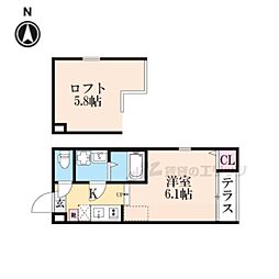 ハーモニーテラス深草東伊達町 1Kの間取図画像