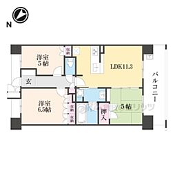 メロディーハイム西大路デュオノワール 3LDKの間取図画像