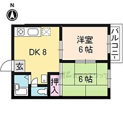 嵯峨野ハイツ 2DKの間取図画像