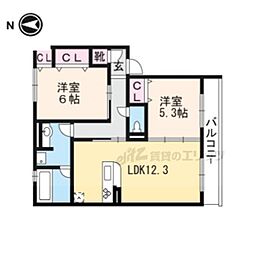ルシュクル 2LDKの間取図画像