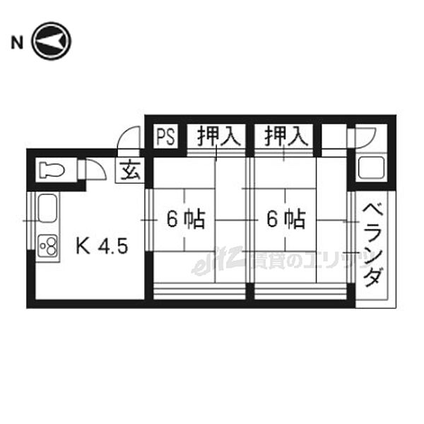 第一大北マンション 205｜京都府長岡京市友岡一丁目(賃貸マンション2DK・2階・35.00㎡)の写真 その2