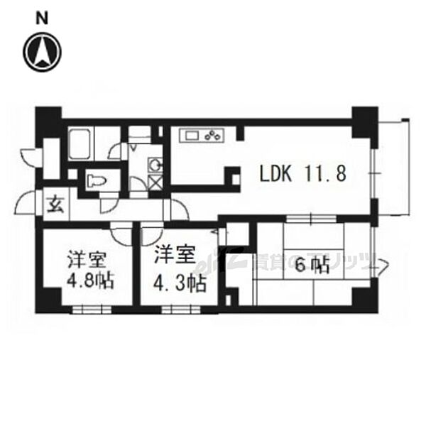 パインフィールド吉祥院 405｜京都府京都市南区吉祥院九条町(賃貸マンション3LDK・4階・59.80㎡)の写真 その2