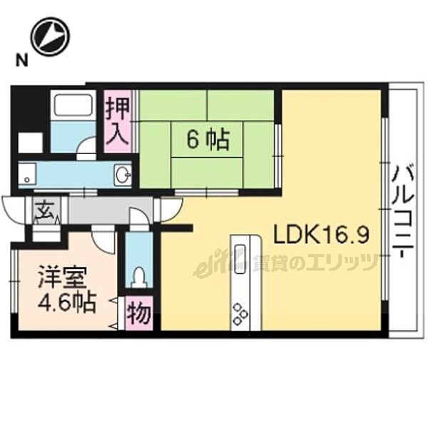 京都府長岡京市友岡4丁目(賃貸マンション2LDK・3階・60.21㎡)の写真 その2