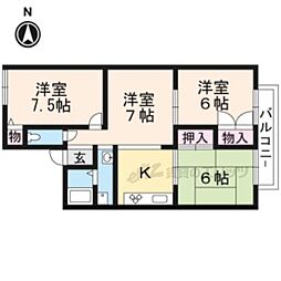 ディアコート 1階3LDKの間取り