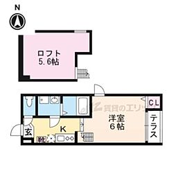 ハーモニーテラスアンソレイユ椥辻 1Kの間取図画像
