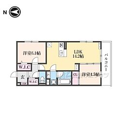 アレ・デ・フルール西向日駅前A棟 2LDKの間取図画像