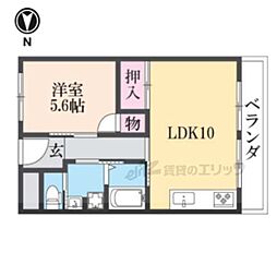 山科市営住宅2棟東館 1LDKの間取図画像