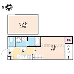 京都市伏見区納所薬師堂アパート 1Kの間取図画像
