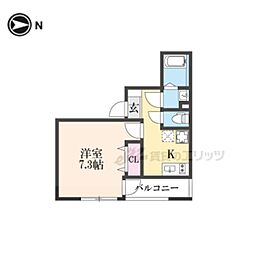 京都市山科区安朱中小路町マンション 1Kの間取図画像