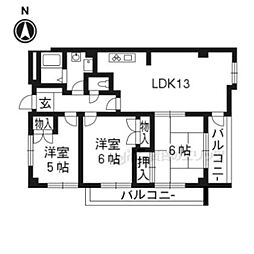 ラ・ペルル城陽 3LDKの間取図画像
