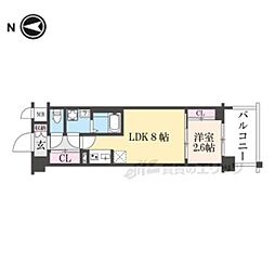 アドバンス京都クラッセ 1DKの間取図画像